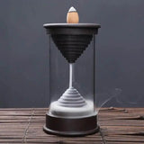 Hourglass-shaped handmade ceramic incense burner with spiral cone design for backflow use