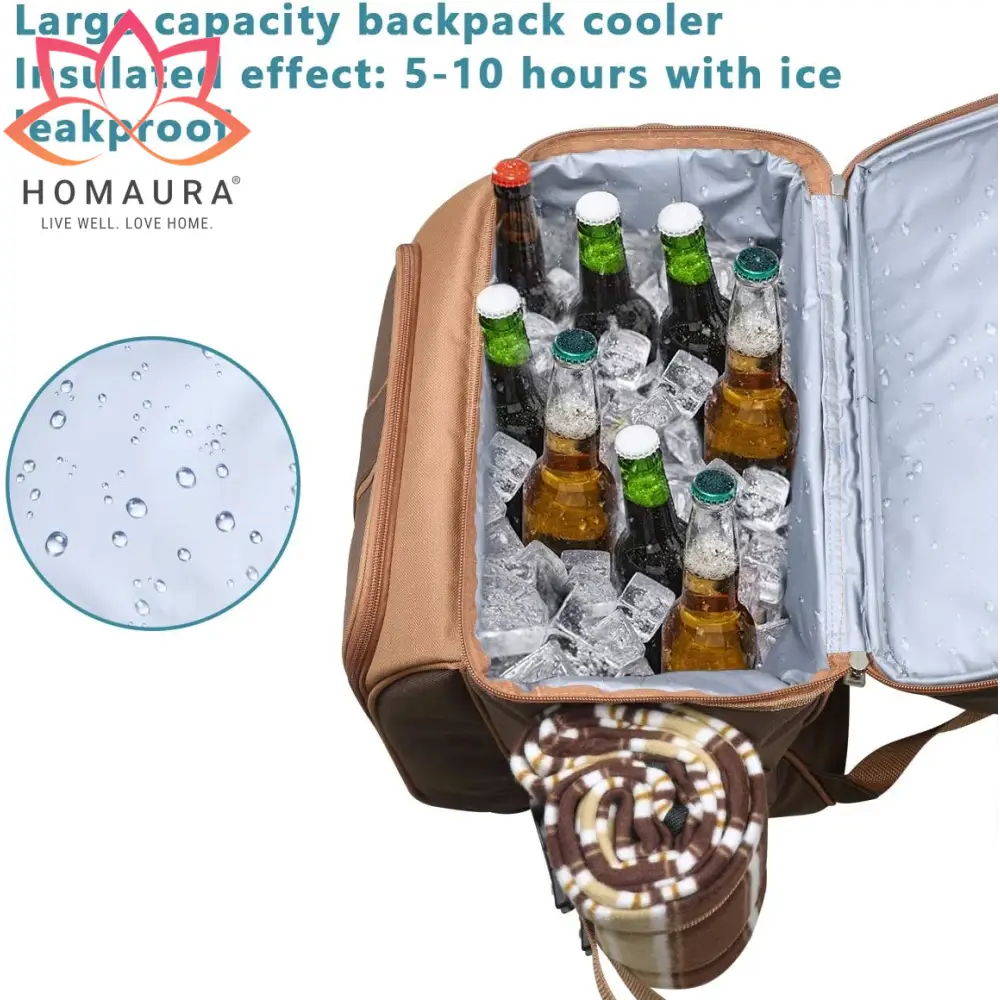 Hap Tim Picnic Backpack cooler filled with ice and bottled drinks for outdoor enjoyment