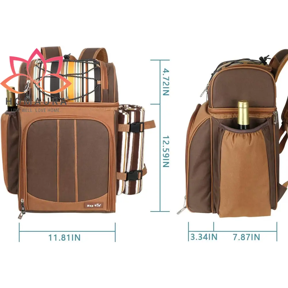 Brown Hap Tim Picnic Backpack with wine compartment and detachable blanket holder