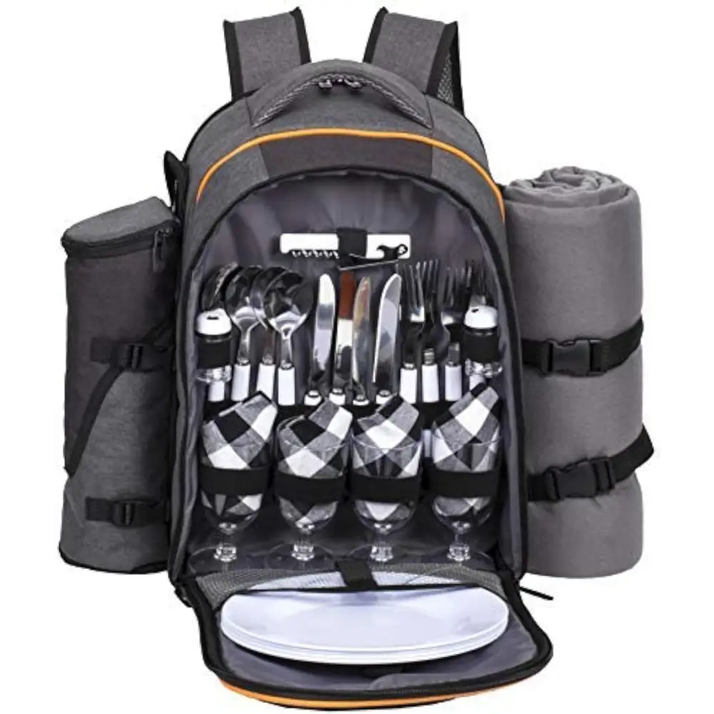 Hap Tim Picnic Backpack with utensils, plates, and compartments for outdoor meals