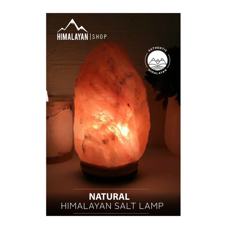 Glowing Pink Himalayan Salt Lamp with Wooden Base from Himalayan Shop for natural salt glow