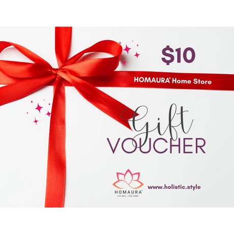 $10 HOMAURA Holistic Home Gift Card with red ribbon for home gifts and decor gifts