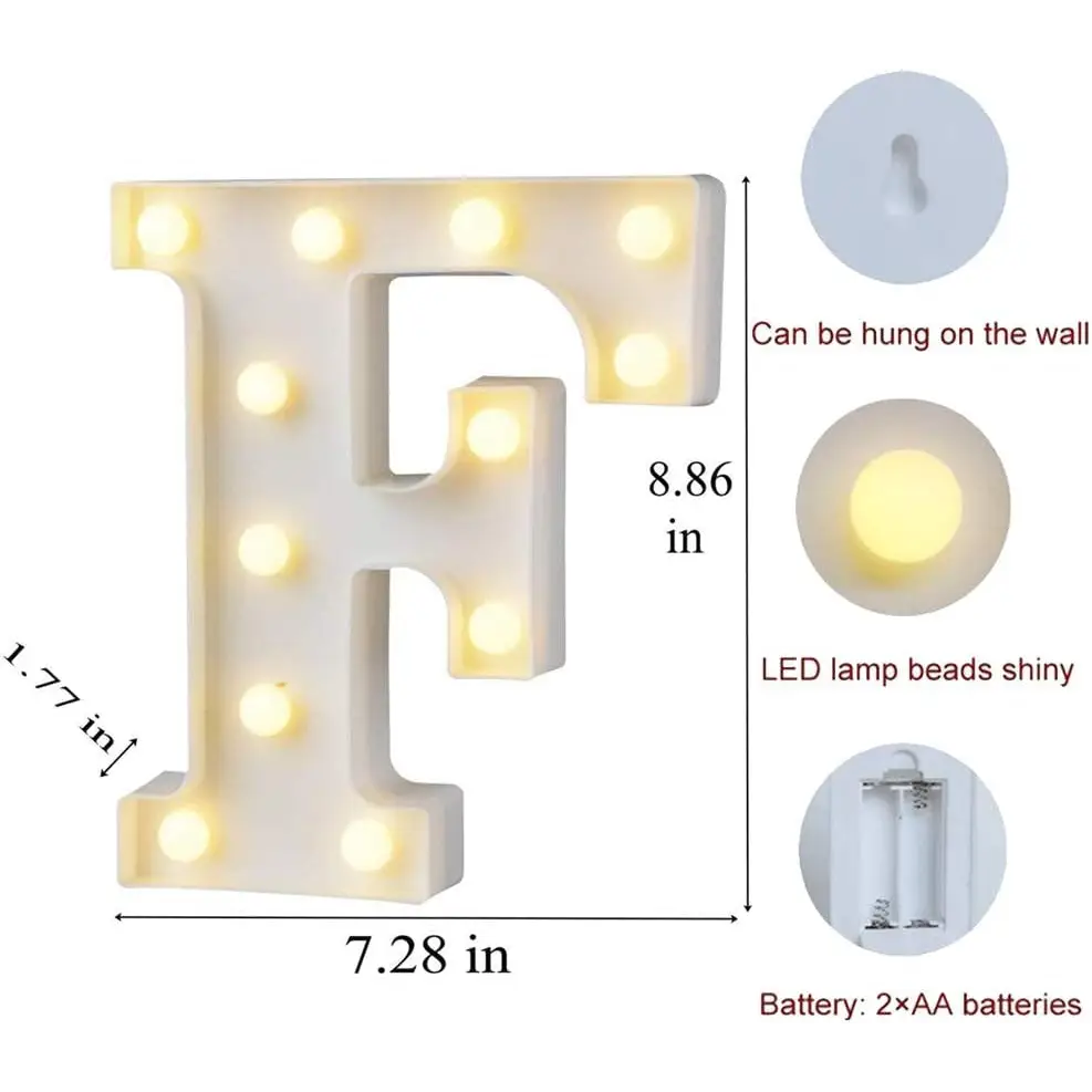 Illuminated marquee letter F with LED lights for Happy Birthday sign decor