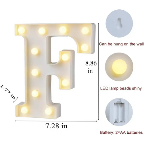 Illuminated marquee letter F with LED lights for Happy Birthday sign decor