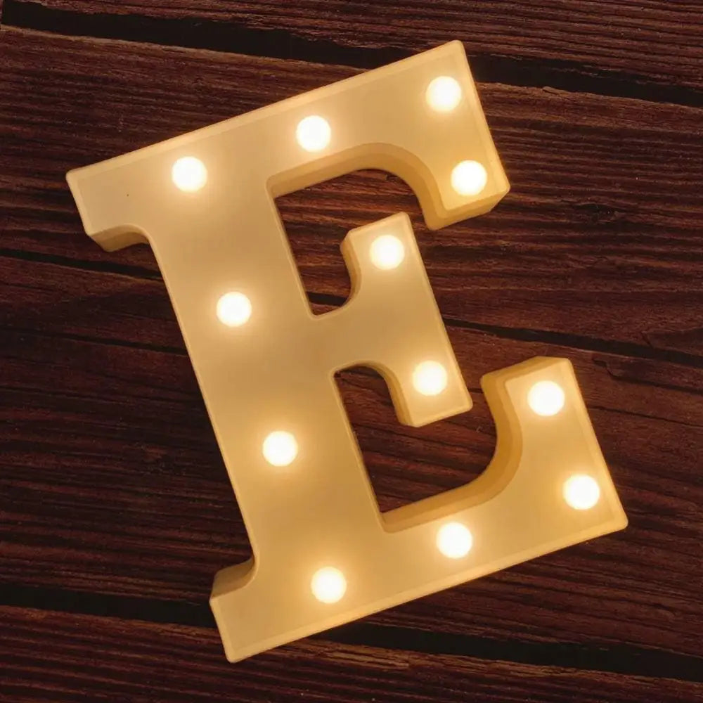 Illuminated white marquee letter E with light bulbs for Happy Birthday Sign