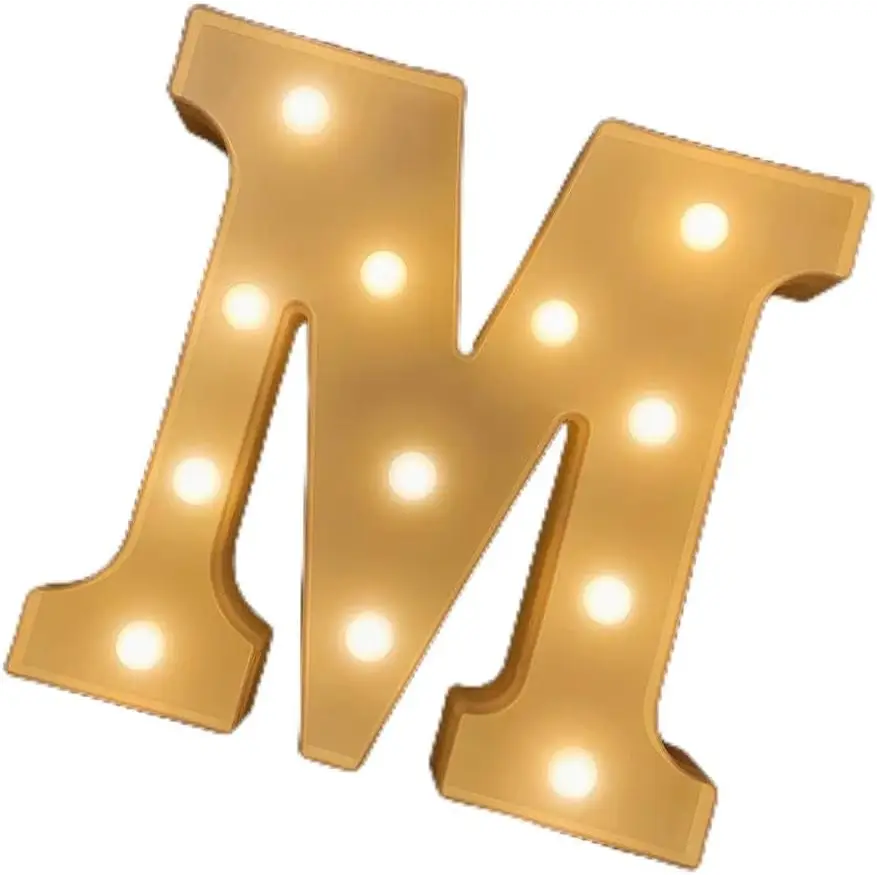 Illuminated gold letter M with glowing bulbs in Illuminated Marquee Letters sign