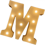 Illuminated gold letter M with glowing bulbs in Illuminated Marquee Letters sign