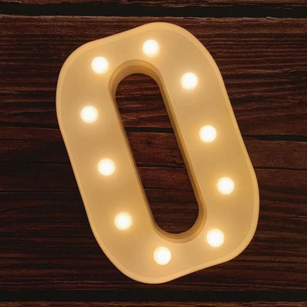 Illuminated letter O in marquee letters with glow bulbs for Happy Birthday Sign