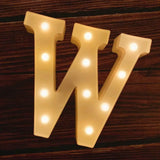 Illuminated marquee letter W with glowing bulbs in white for birthday celebrations