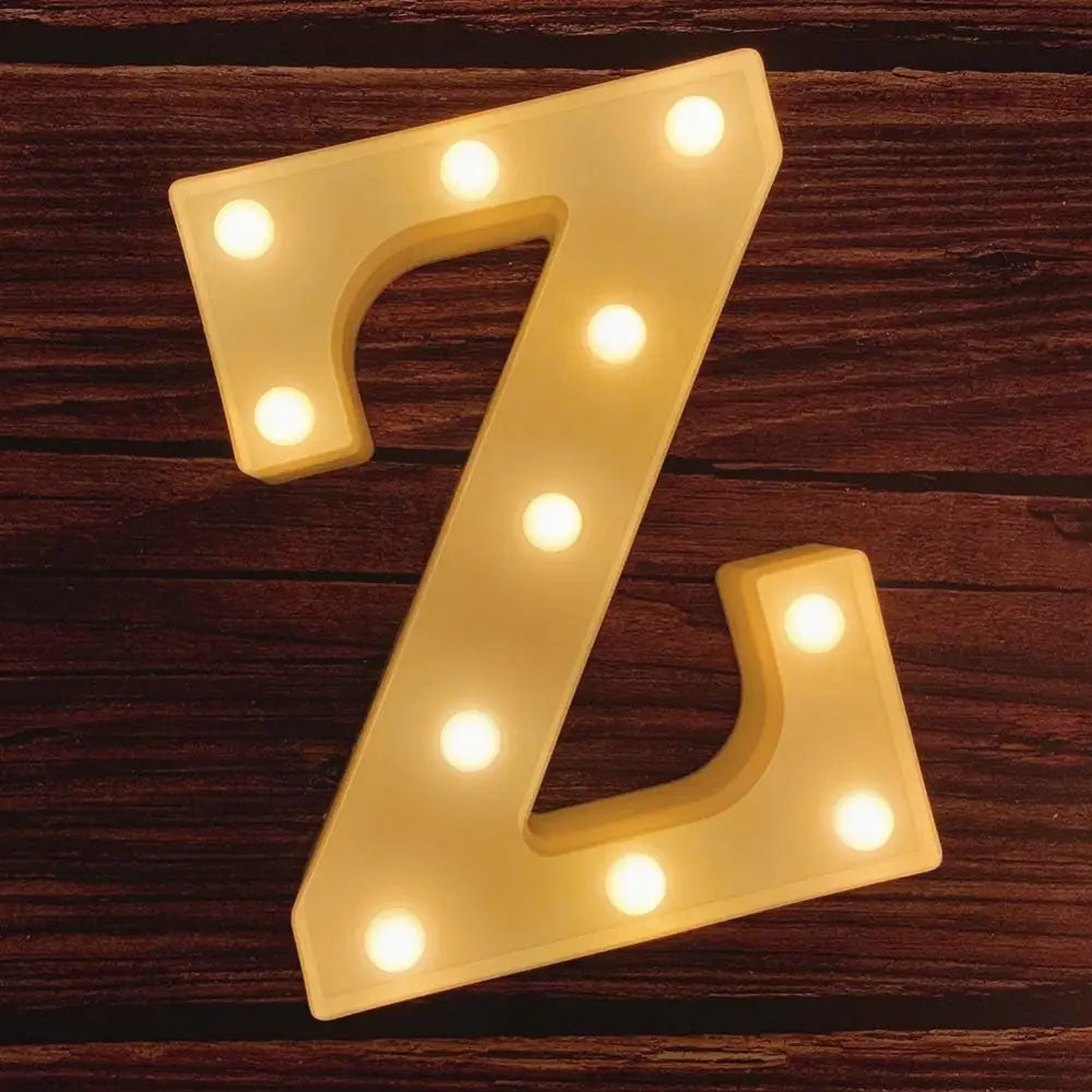 Illuminated letter Z with glowing bulbs in white for marquee letters Happy Birthday Sign