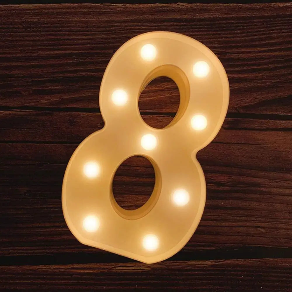 Illuminated number 8 with light bulbs in illuminated marquee letters design