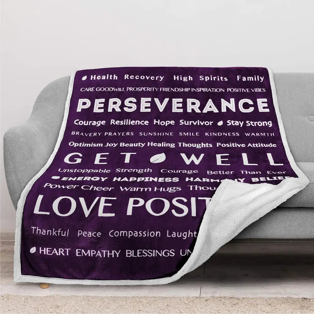 Purple and white Inspirational Words Healing Blanket, perfect gift hug for comfort and sympathy