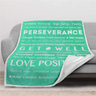 Teal Inspirational Words Healing Fleece Blanket showcasing love and perseverance