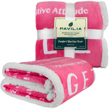 Rolled Pink and White Healing Fleece Blanket with Inspirational Text by Pavilia