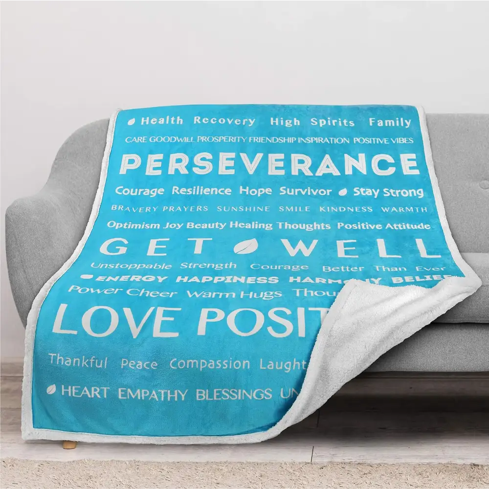 Teal healing fleece blanket with inspirational words, a perfect gift hug or sympathy blanket