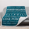 Teal Inspirational Words Healing Blanket features uplifting messages, perfect as a gift hug