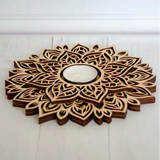 Intricate Mandala Design Wooden Candle Holder with detailed geometric patterns