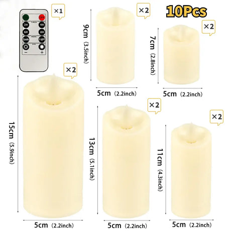 Set of ivory LED flameless candles with remote control and real flame effect