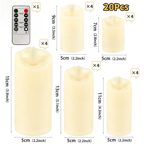 Set of LED flameless candles with remote control and real flame effect for safe decoration