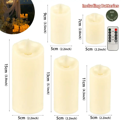 Set of ivory LED flameless candles with real flame effect and remote control for safe decoration