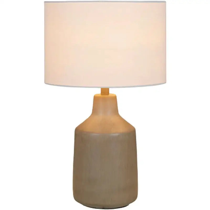 Ceramic Lockwood Concrete Table Lamp with tapered gray base and white drum shade