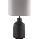 Black ceramic table lamp with light gray drum shade for Lockwood Concrete Table Lamp