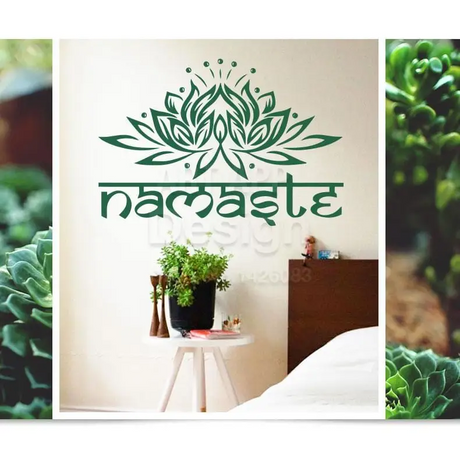 Green Namaste text with lotus flower design in Lotus Flower Namaste wall art