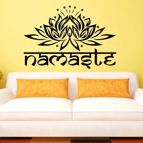 Black Lotus Flower Namaste wall art decal with decorative Sanskrit lettering