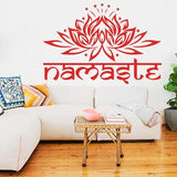 Red lotus flower Namaste wall art decal with decorative Sanskrit lettering design