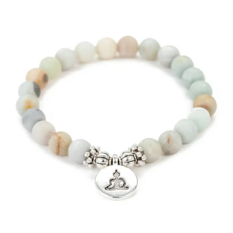 Beaded mala beads bracelet with matte Amazonite stones and Buddha charm pendant