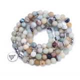 Multi-colored Amazonite mala beads bracelet with silver spacers and charm