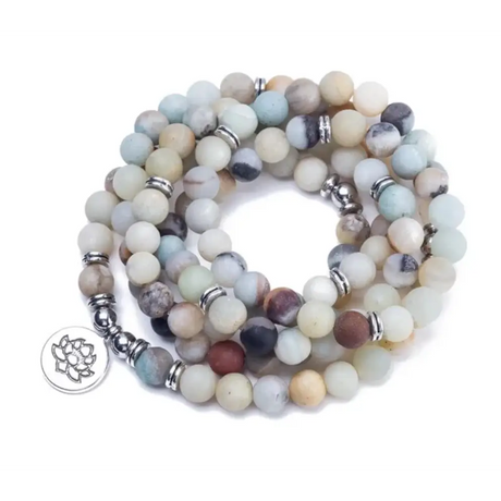 Multi-colored Amazonite mala beads bracelet with lotus charm pendant for yoga enthusiasts