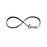 Infinity vinyl decal featuring love in cursive script perfect for wall art