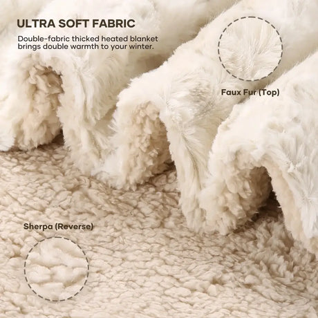 Luxurious Soft Faux Fur Heated Throw Blanket with Sherpa reverse, 50’’x60’’, 6 heat levels