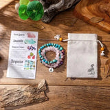 Beaded mala bracelet with turquoise, rose quartz, card, and pouch for meditation