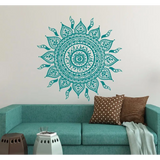 Turquoise Mandala Lotus Flower Wall Art Wall Decal with intricate patterns