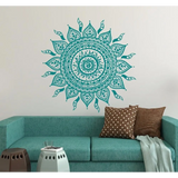 Turquoise Mandala Lotus Flower Wall Art Decal with Floral and Geometric Patterns