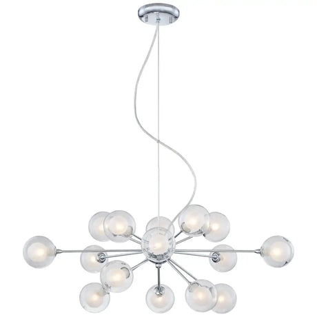 Chrome chandelier with frosted glass globes in Mid Century Modern Dining Set display