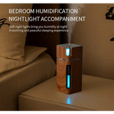 Wooden humidifier with blue LED lighting as an essential oil diffuser and night light