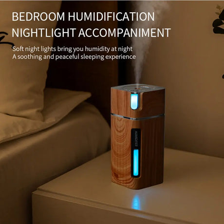 Wood-grain essential oil diffuser with blue LED night light for aromatherapy