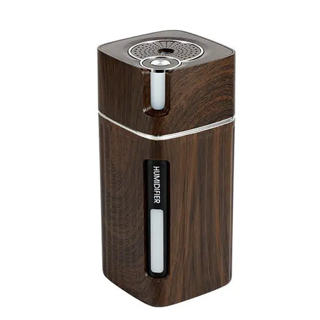 Wooden-textured Mini Essential Oil Diffuser with LED night light and silver accents