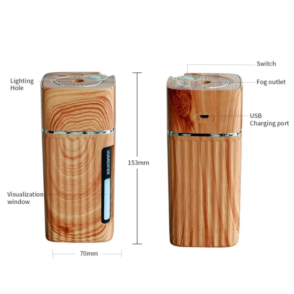 Wooden-textured Mini Essential Oil Diffuser with USB port and LED night light