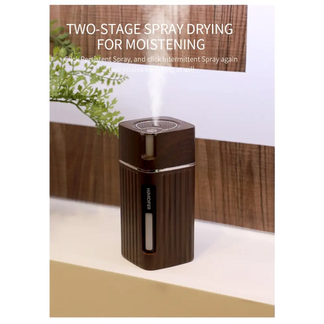 Dark brown oil diffuser with water level indicator and LED night light feature