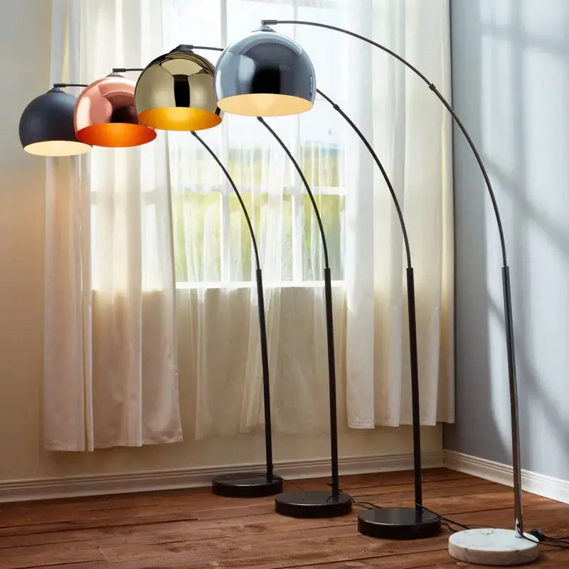 Modern Arc Floor Lamps with Colorful Metallic Dome Shades for stylish lighting