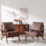 Modern Brown Leather Accent Chair with Wooden Frame and removable cushions