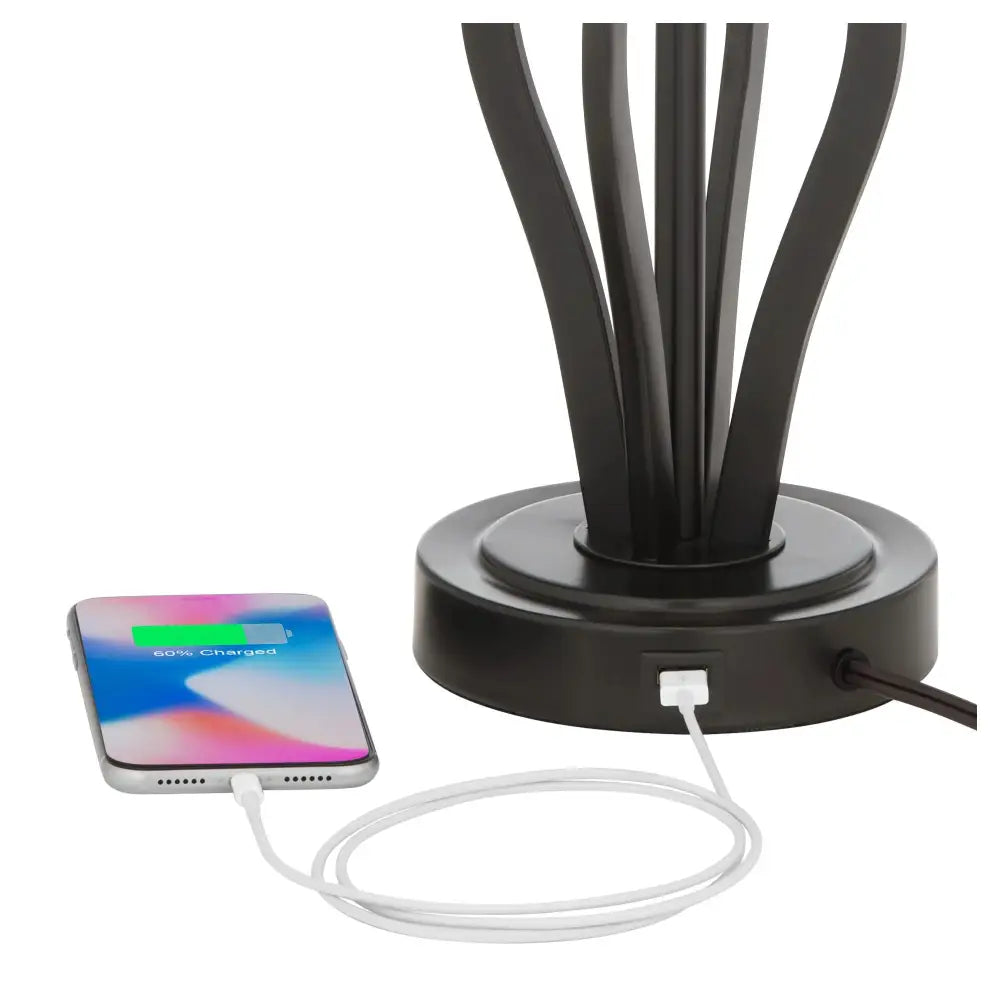 Black Modern Industrial Dark Iron Table Lamp with flexible arms and USB charging cable