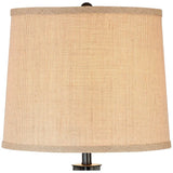 Beige textured fabric lampshade on Modern Industrial Dark Iron Table Lamps with USB Charging