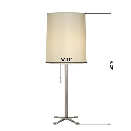 Modern Table Lamp in Polished Chrome with cream cylindrical shade and metal base