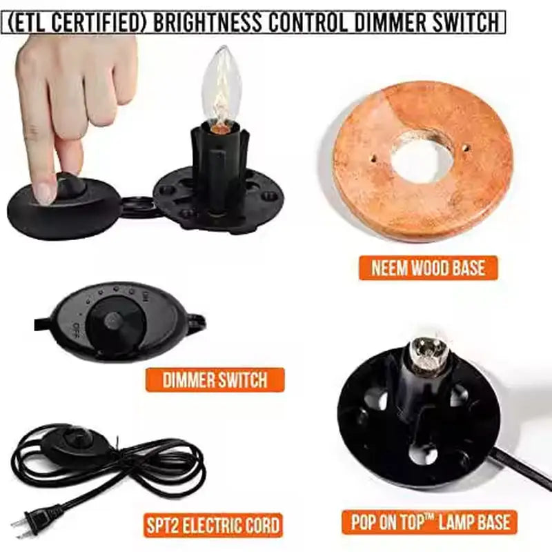 ETL certified brightness control dimmer switch with neem wood base for Natural Ionic Crystal Salt Lamp