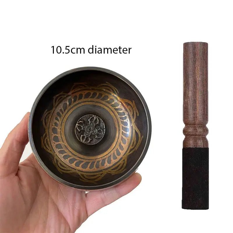 Nepal Tibetan Buddhist Copper Singing Bowl with ornate patterns, Himalayan hand-hammered